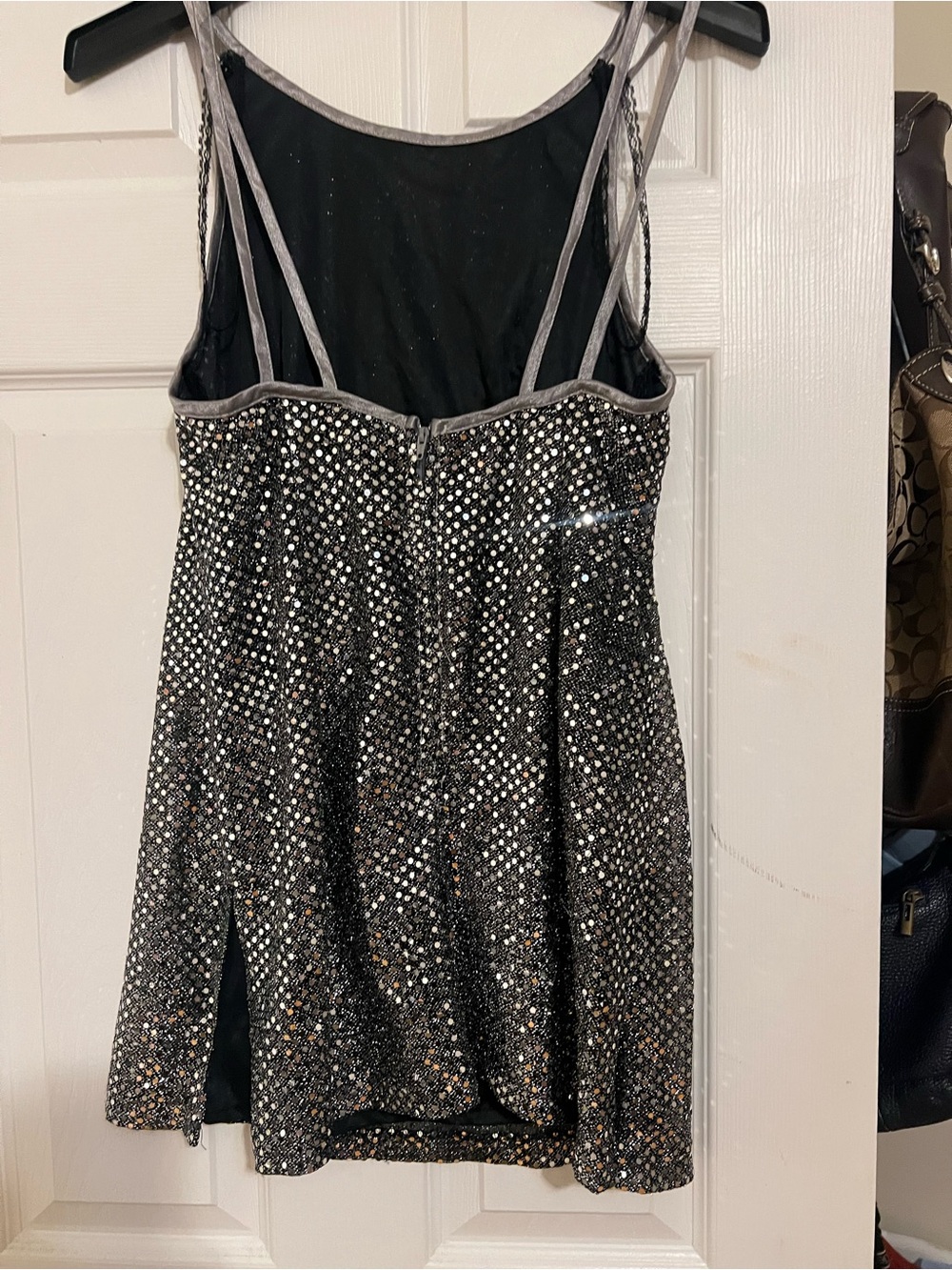 Sparkling Silver Sequin Mini Dress with Mesh Straps